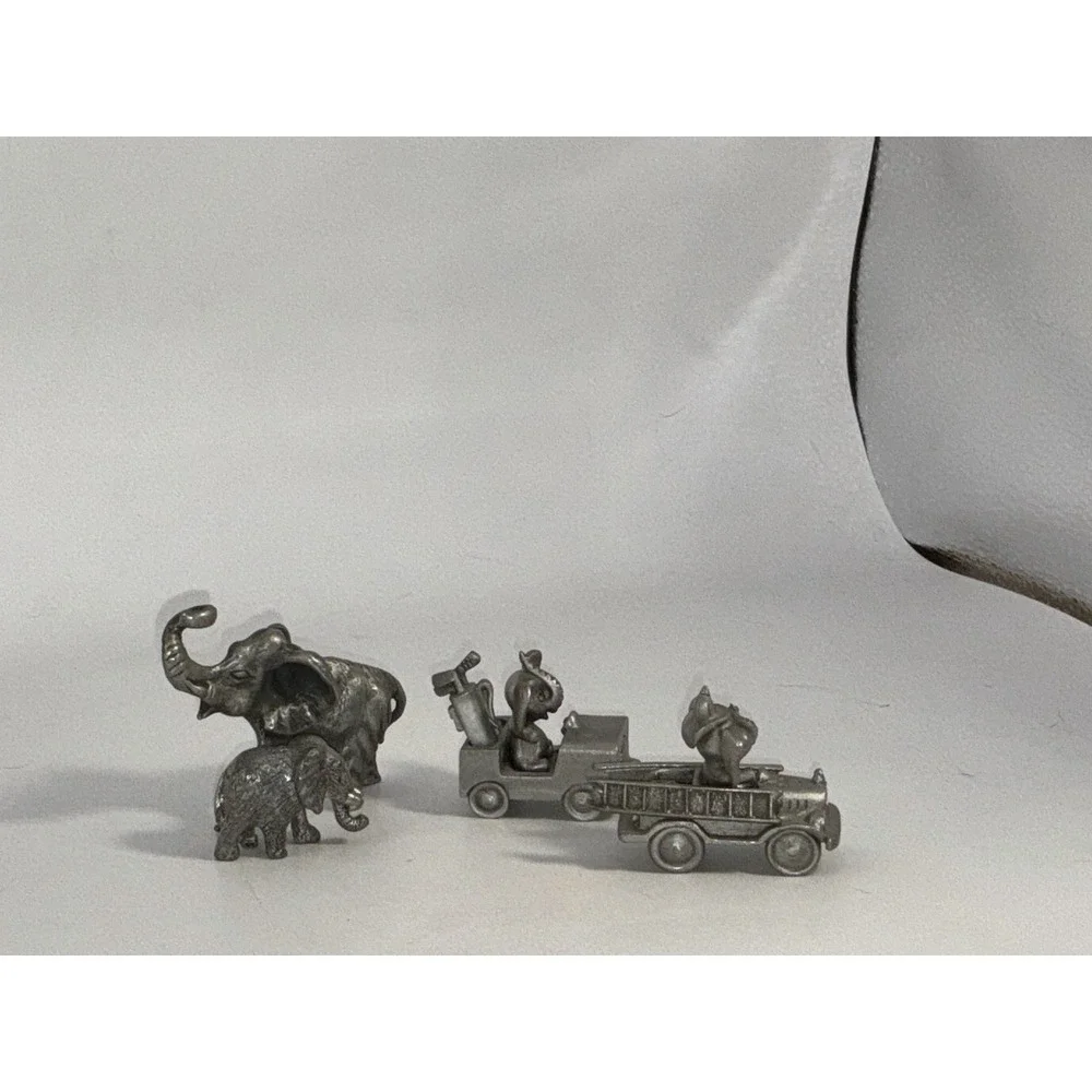 Spoontiques Pewter‎ Elephant In Golf Cart And Fire Engine 2 Pewter Elephants